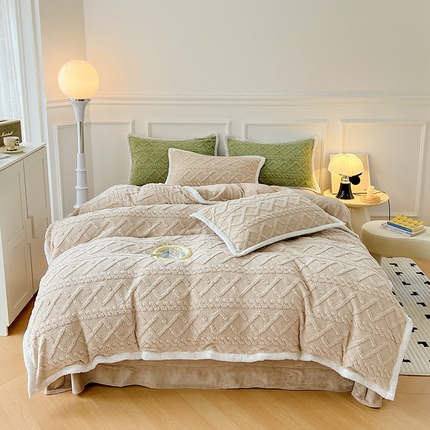 贝拉梦 2023高克重加厚塔芙绒牛奶绒四件套单品 塔芙绒-燕麦