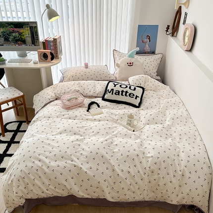 2023新款全棉印花贝壳三角针四件套 紫色小小樱桃