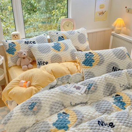 91家纺网 家纺一手货源 找家纺 （总）欧邦 爆款A类金龟绒提花豆豆绒牛奶绒单被套四件套