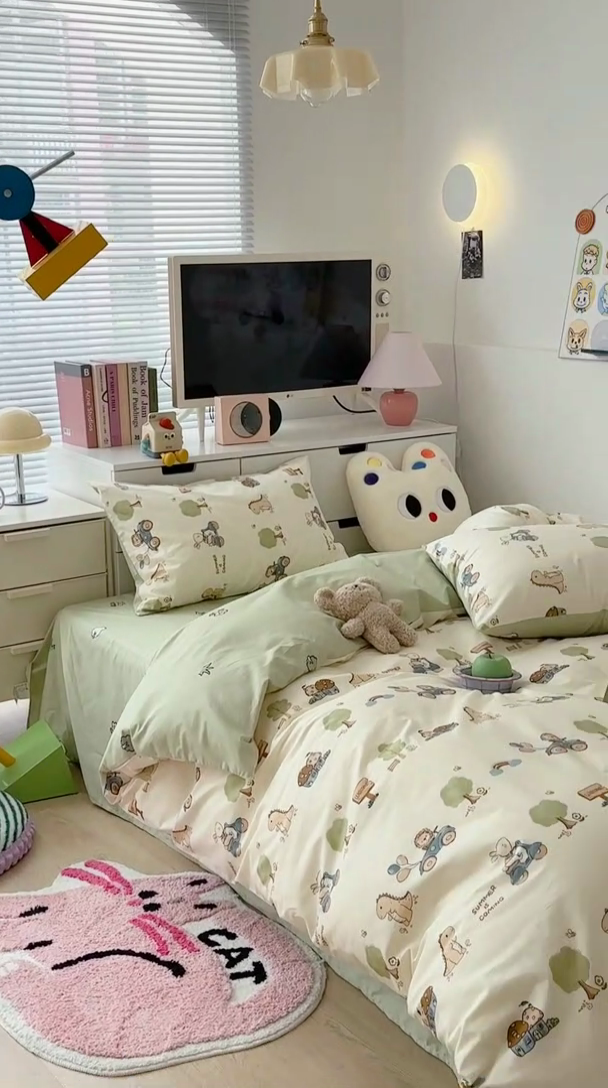 91家纺网 家纺一手货源 找家纺 昔可家纺 2023新款全棉卡通动物印花四件套 树林小动物