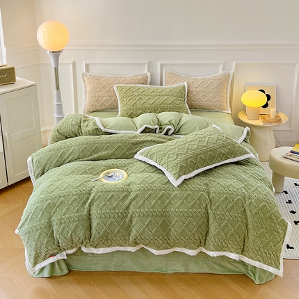 贝拉梦 2023高克重加厚塔芙绒牛奶绒四件套单品 塔芙绒-抹茶