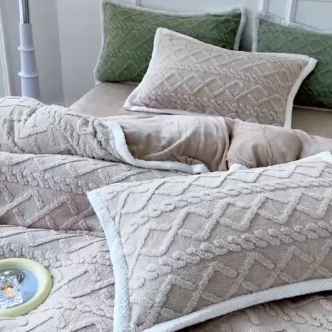 91家纺网 家纺一手货源 找家纺 贝拉梦 2023高克重加厚塔芙绒牛奶绒四件套单品 塔芙绒-燕麦