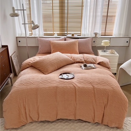 N先生 2023新款高克重雕花绒牛奶绒四件套 丽莎-橘