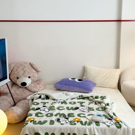 91家纺网 家纺一手货源 找家纺 桃喜 2024秋冬新品羊羔绒毛毯 屁屁狗