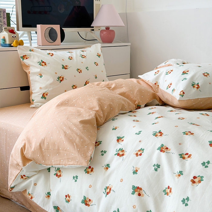 91家纺网 家纺一手货源 找家纺 昔可家纺 2023新款全棉治愈风小碎花四件套 橙葡萄