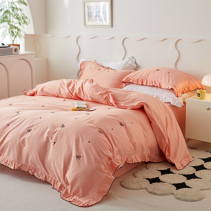 91家纺网 家纺一手货源 找家纺 梦可莱家居 2023新款韩版花边刺绣洛丽塔四件套 洛丽塔-浅玉色