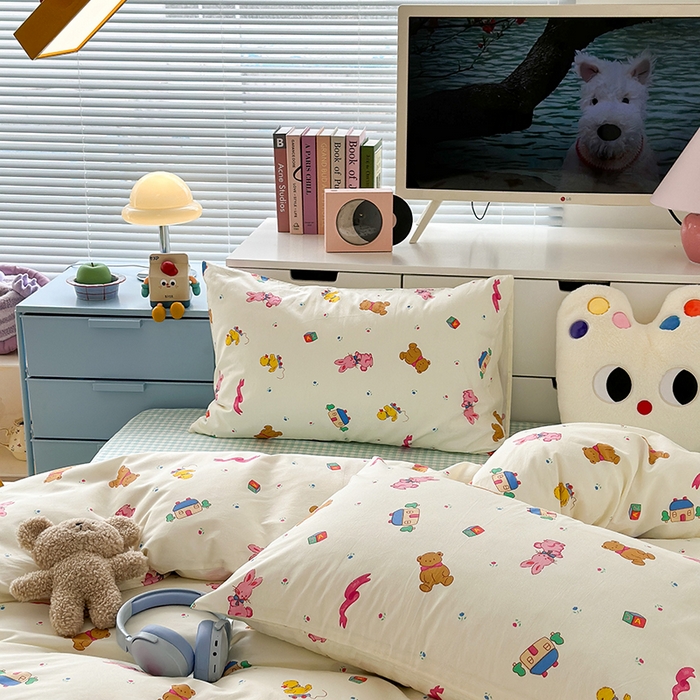 91家纺网 家纺一手货源 找家纺 昔可家纺 2023新款全棉卡通动物印花四件套 小童趣