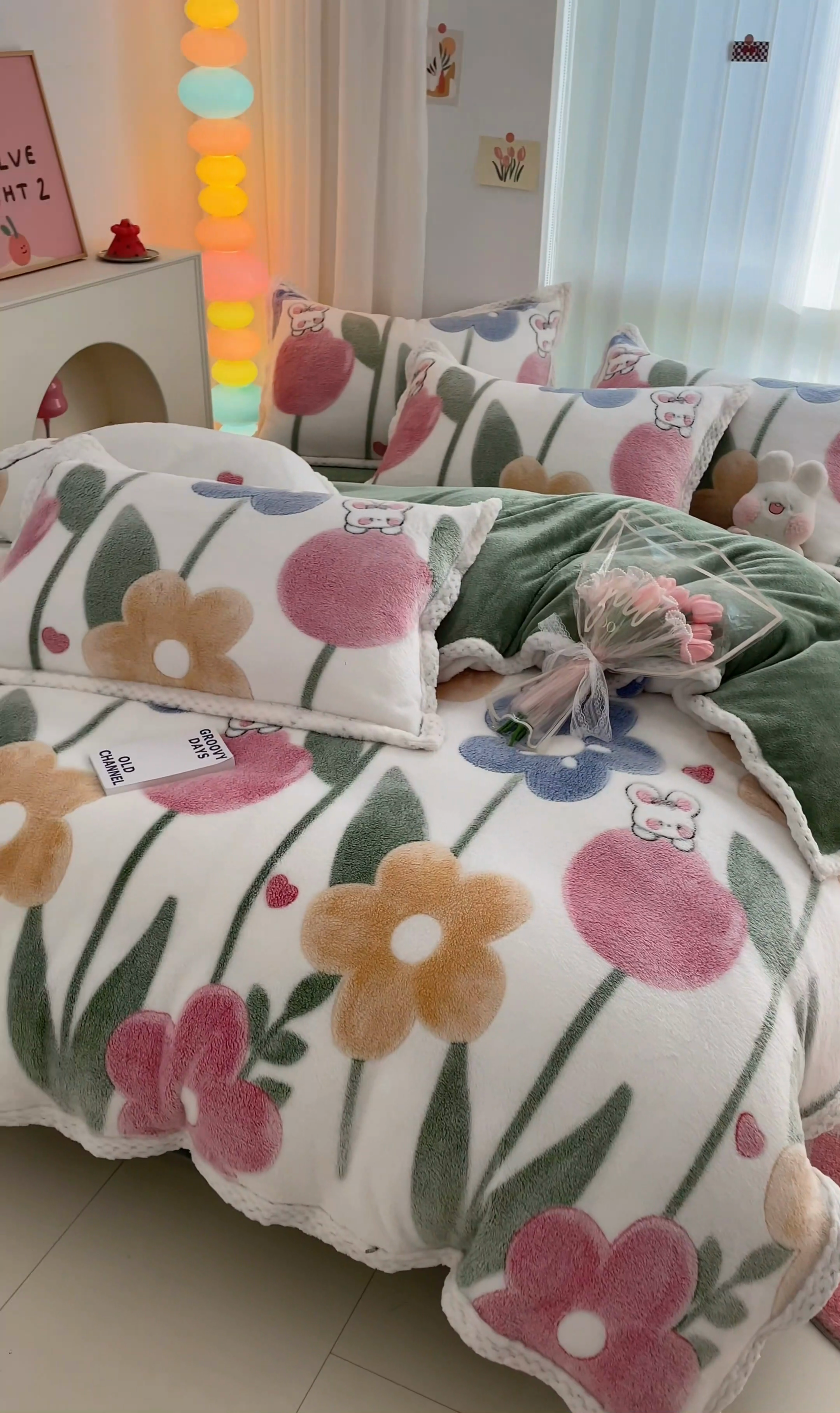 91家纺网 家纺一手货源 找家纺 川悦生活 2023新款立体雪花绒宽边四件套 宽边哈桑花-绿