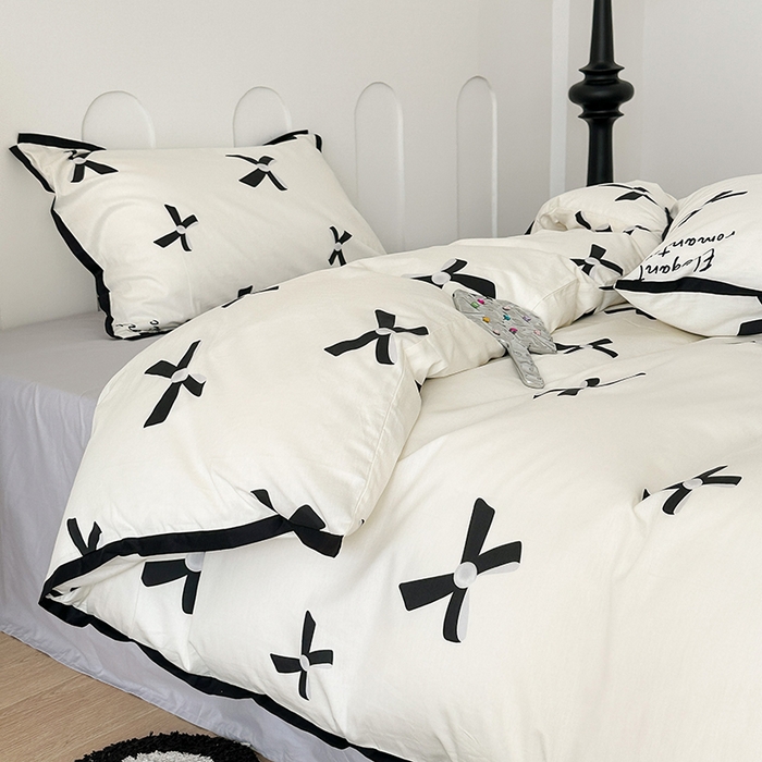 91家纺网 家纺一手货源 找家纺 昔可家纺 2023新款全棉复古风黑花边四件套（风格二） 富家千金蝴蝶结