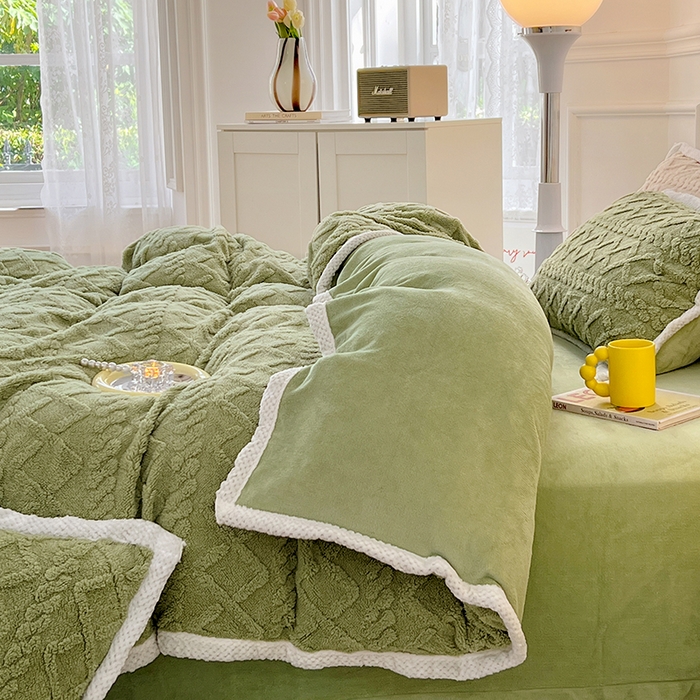 91家纺网 家纺一手货源 找家纺 贝拉梦 2023高克重加厚塔芙绒牛奶绒四件套单品 塔芙绒-抹茶