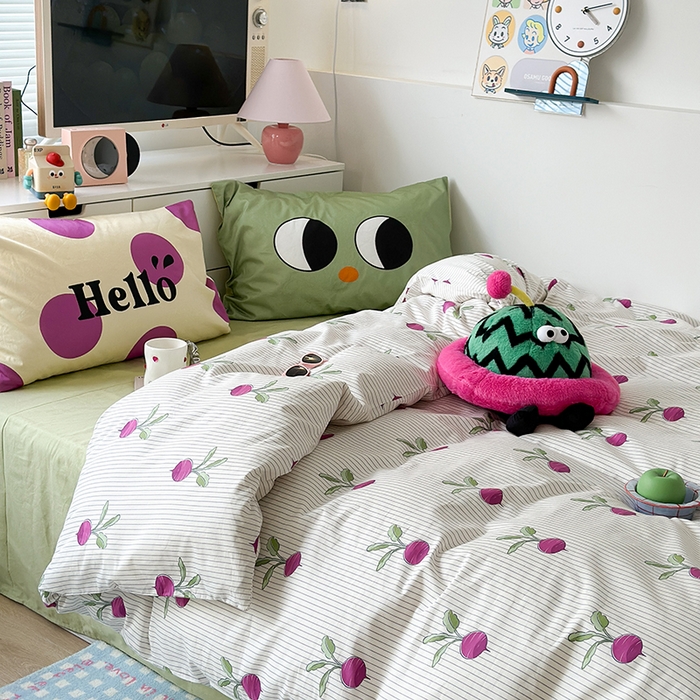 91家纺网 家纺一手货源 找家纺 昔可家纺 2023新款全棉大版数码枕套四件套 紫萝卜