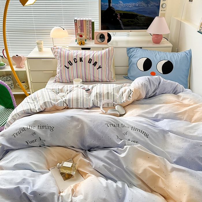 91家纺网 家纺一手货源 找家纺 昔可家纺 2023新款全棉大版数码枕套四件套 星光晕染紫