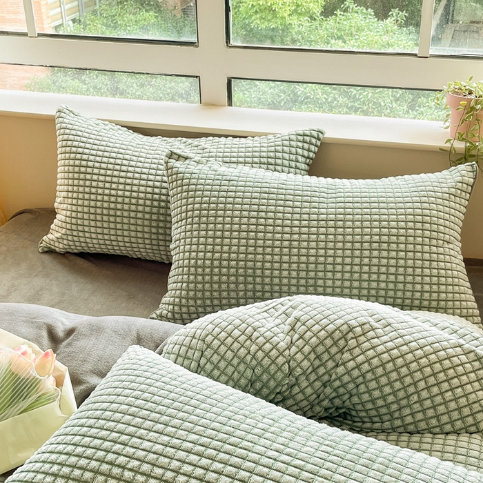 91家纺网 家纺一手货源 找家纺 慕澄家纺 2024简约款剪花牛奶绒四件套 简约-绿