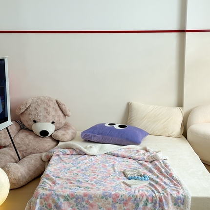 91家纺网 家纺一手货源 找家纺 桃喜 2024秋冬新品羊羔绒毛毯 春田花花