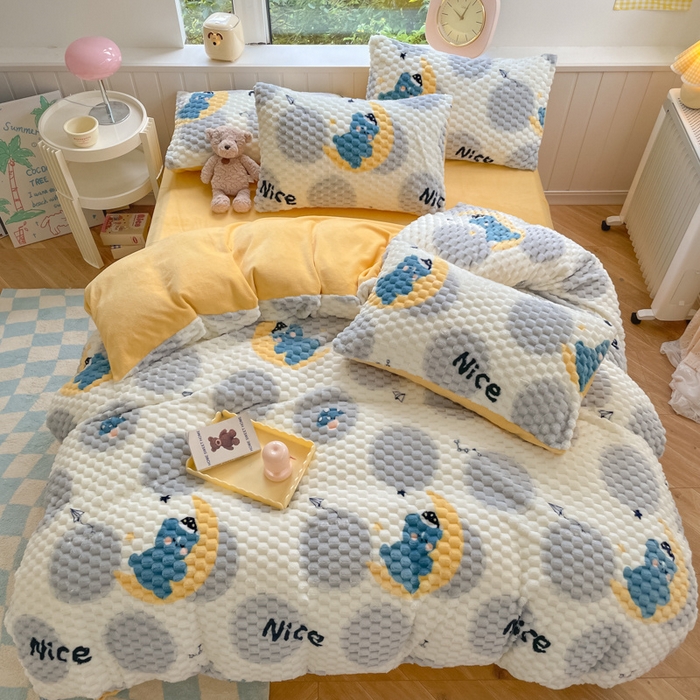 91家纺网 家纺一手货源 找家纺 欧邦 爆款A类金龟绒提花豆豆绒牛奶绒单被套四件套 安睡宝