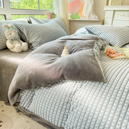 慕澄家纺 2024简约款剪花牛奶绒四件套 简约-蓝