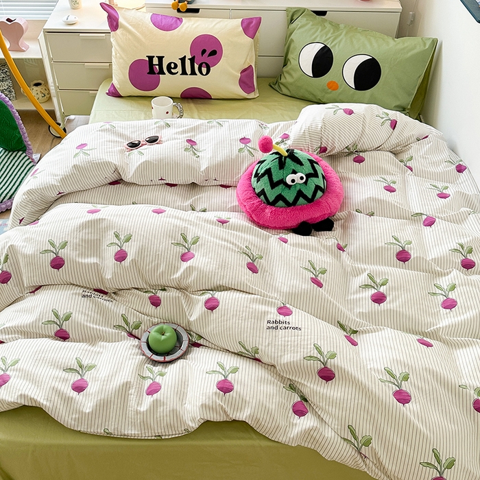 91家纺网 家纺一手货源 找家纺 昔可家纺 2023新款全棉大版数码枕套四件套 紫萝卜