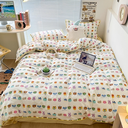 2023新款全棉印花贝壳三角针四件套 趣味动物集