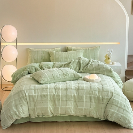 91家纺网 家纺一手货源 找家纺 汇总康纳利新款纯色兔兔绒懒兔绒立体剪花牛奶绒兔毛绒四件套直播提供买家秀