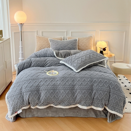 贝拉梦 2023高克重加厚塔芙绒牛奶绒四件套单品 塔芙绒-蓝灰