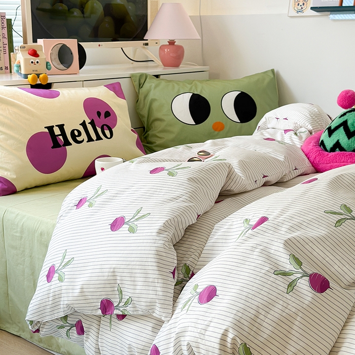 91家纺网 家纺一手货源 找家纺 昔可家纺 2023新款全棉大版数码枕套四件套 紫萝卜