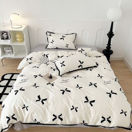 昔可家纺 2023新款全棉复古风黑花边四件套（风格二） 富家千金蝴蝶结