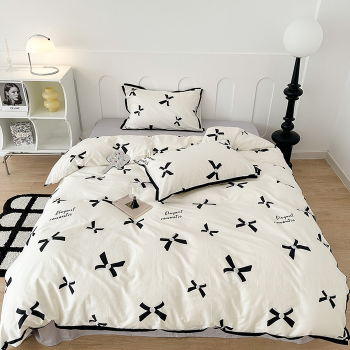 91家纺网 家纺一手货源 找家纺 昔可家纺 2023新款全棉复古风黑花边四件套（风格二） 富家千金蝴蝶结