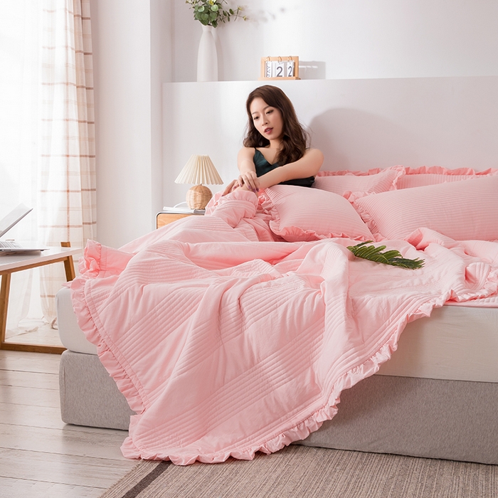 91家纺网 家纺一手货源 找家纺 紫碧螺家纺 2023新款四季棉夹棉系列夏被款 粉