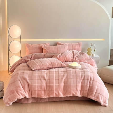 91家纺网 家纺一手货源 找家纺 汇总康纳利新款纯色兔兔绒懒兔绒立体剪花牛奶绒兔毛绒四件套直播提供买家秀