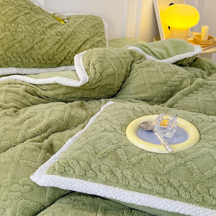 91家纺网 家纺一手货源 找家纺 贝拉梦 2023高克重加厚塔芙绒牛奶绒四件套单品 塔芙绒-抹茶