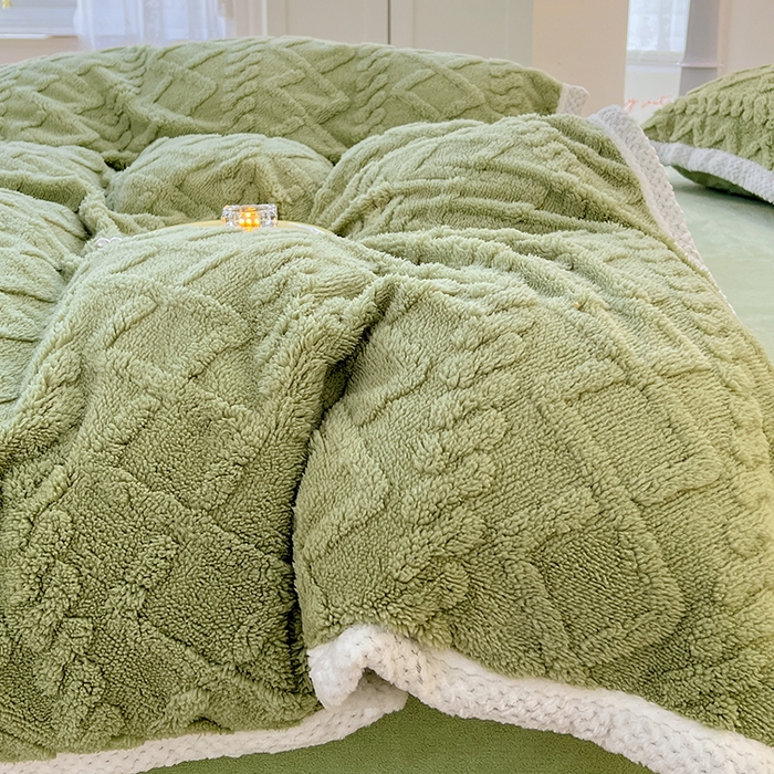 91家纺网 家纺一手货源 找家纺 贝拉梦 2023高克重加厚塔芙绒牛奶绒四件套单品 塔芙绒-抹茶