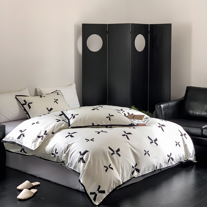 91家纺网 家纺一手货源 找家纺 （总）昔可家纺 2023新款全棉复古风黑花边四件套（风格一）