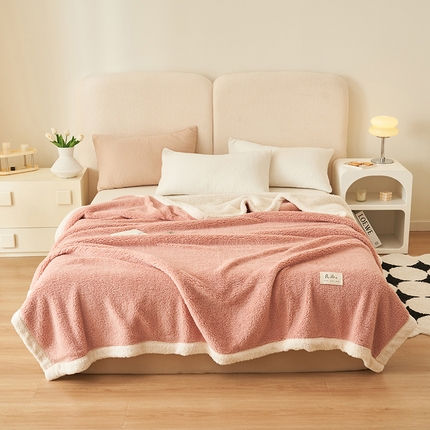91家纺网 家纺一手货源 找家纺 世纪绒品 2025新款美丽绒多功能毛毯高克重法莱绒牛奶绒贝贝绒珊瑚绒保暖毛毯 简约粉