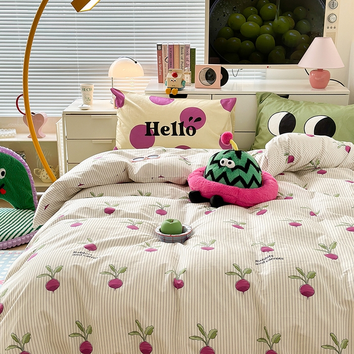 91家纺网 家纺一手货源 找家纺 昔可家纺 2023新款全棉大版数码枕套四件套 紫萝卜