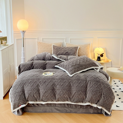 贝拉梦 2023高克重加厚塔芙绒牛奶绒四件套单品 塔芙绒-深灰