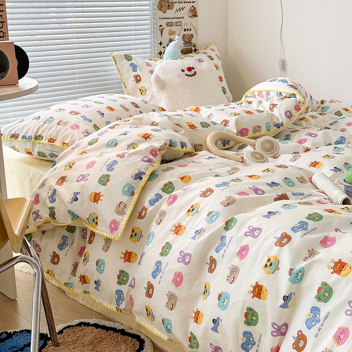 91家纺网 家纺一手货源 找家纺 2023新款全棉印花贝壳三角针四件套 趣味动物集