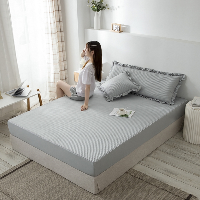 91家纺网 家纺一手货源 找家纺 紫碧螺家纺 2023新款四季棉夹棉系列床笠 灰