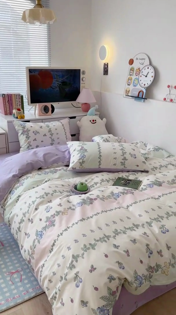 91家纺网 家纺一手货源 找家纺 昔可家纺 2023新款全棉治愈风小碎花四件套 蓝莓酱