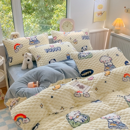 91家纺网 家纺一手货源 找家纺 （总）欧邦 爆款A类金龟绒提花豆豆绒牛奶绒单被套四件套