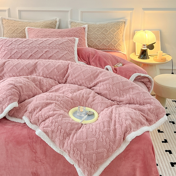 91家纺网 家纺一手货源 找家纺 贝拉梦 2023高克重加厚塔芙绒牛奶绒四件套单品 塔芙绒-玫瑰