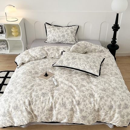 91家纺网 家纺一手货源 找家纺 （总）昔可家纺 2023新款全棉复古风黑花边四件套（风格二）