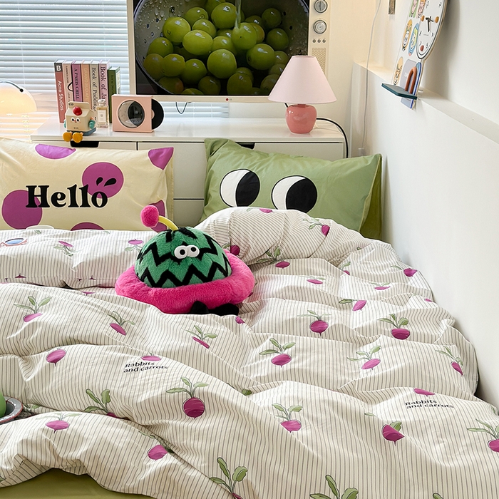 91家纺网 家纺一手货源 找家纺 昔可家纺 2023新款全棉大版数码枕套四件套 紫萝卜