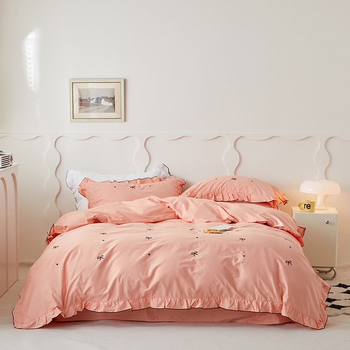 91家纺网 家纺一手货源 找家纺 梦可莱家居 2023新款韩版花边刺绣洛丽塔四件套 洛丽塔-浅玉色