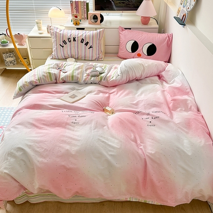 昔可家纺 2023新款全棉大版数码枕套四件套 星光晕染粉