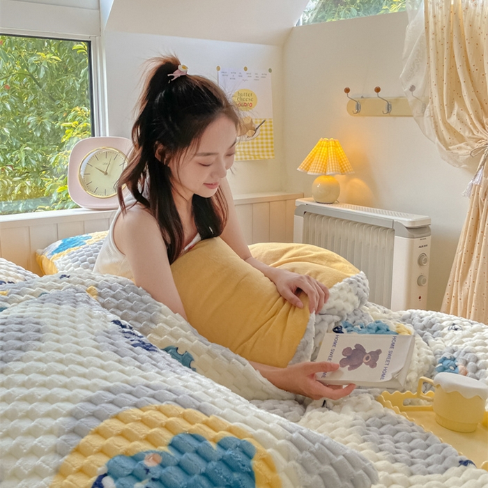 91家纺网 家纺一手货源 找家纺 欧邦 爆款A类金龟绒提花豆豆绒牛奶绒单被套四件套 安睡宝