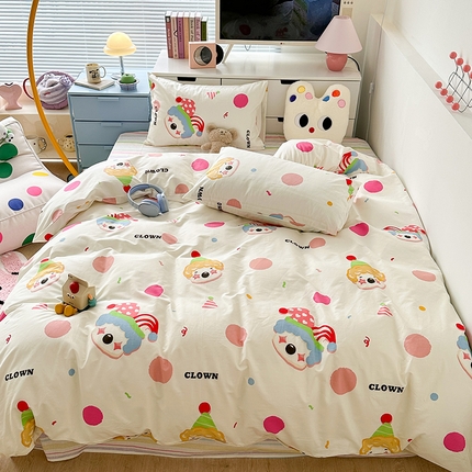 昔可家纺 2023新款全棉卡通动物印花四件套 波点小丑
