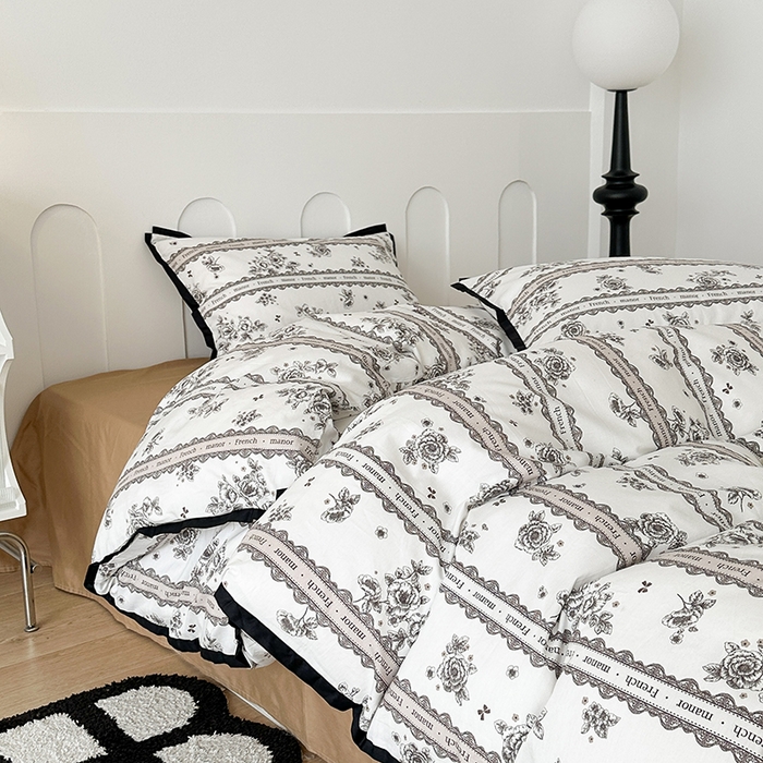 91家纺网 家纺一手货源 找家纺 昔可家纺 2023新款全棉复古风黑花边四件套（风格二） 暗夜巴黎