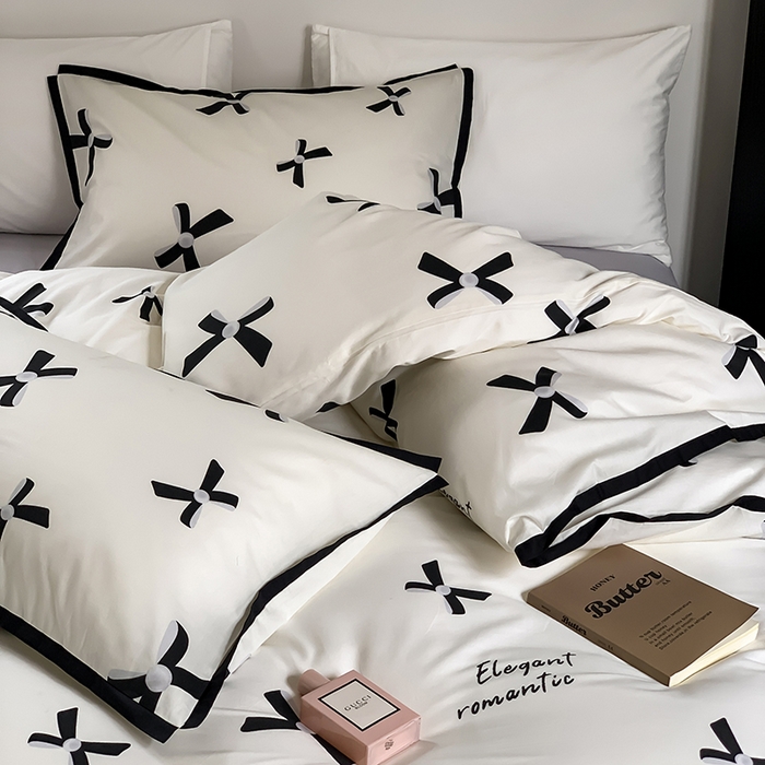 91家纺网 家纺一手货源 找家纺 （总）昔可家纺 2023新款全棉复古风黑花边四件套（风格一）