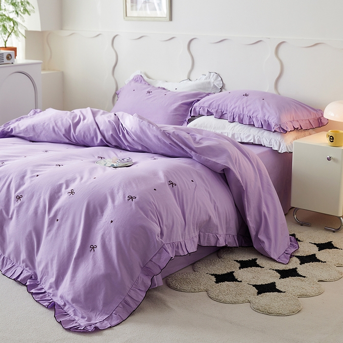 91家纺网 家纺一手货源 找家纺 （总）梦可莱家居 2023新款韩版花边刺绣洛丽塔四件套