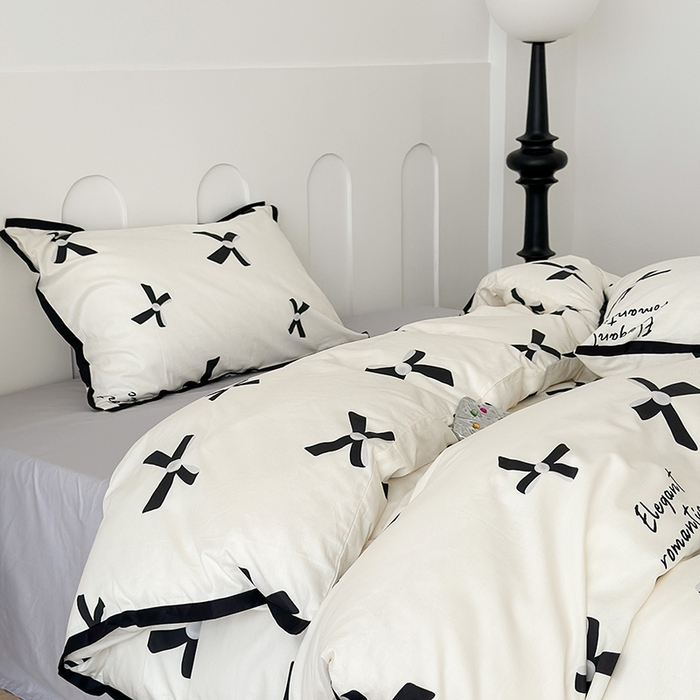 91家纺网 家纺一手货源 找家纺 昔可家纺 2023新款全棉复古风黑花边四件套（风格二） 富家千金蝴蝶结